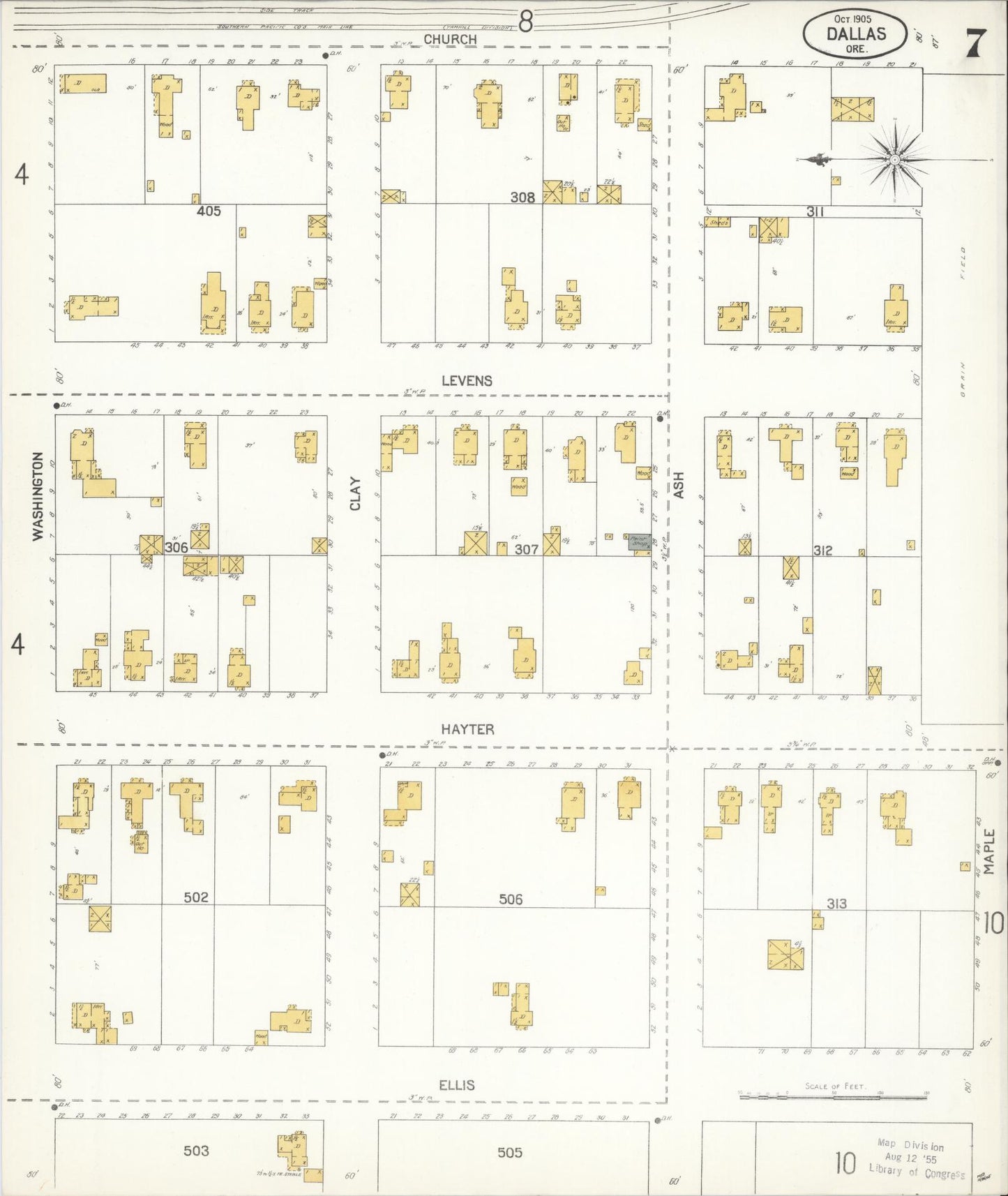 Sanborn Fire Insurance Map from Dallas, Polk County, Oregon (1905), Sheet #0007 - Complete Map Set gallery image, historic Sanborn map, vintage wall art, Oregon Oregon