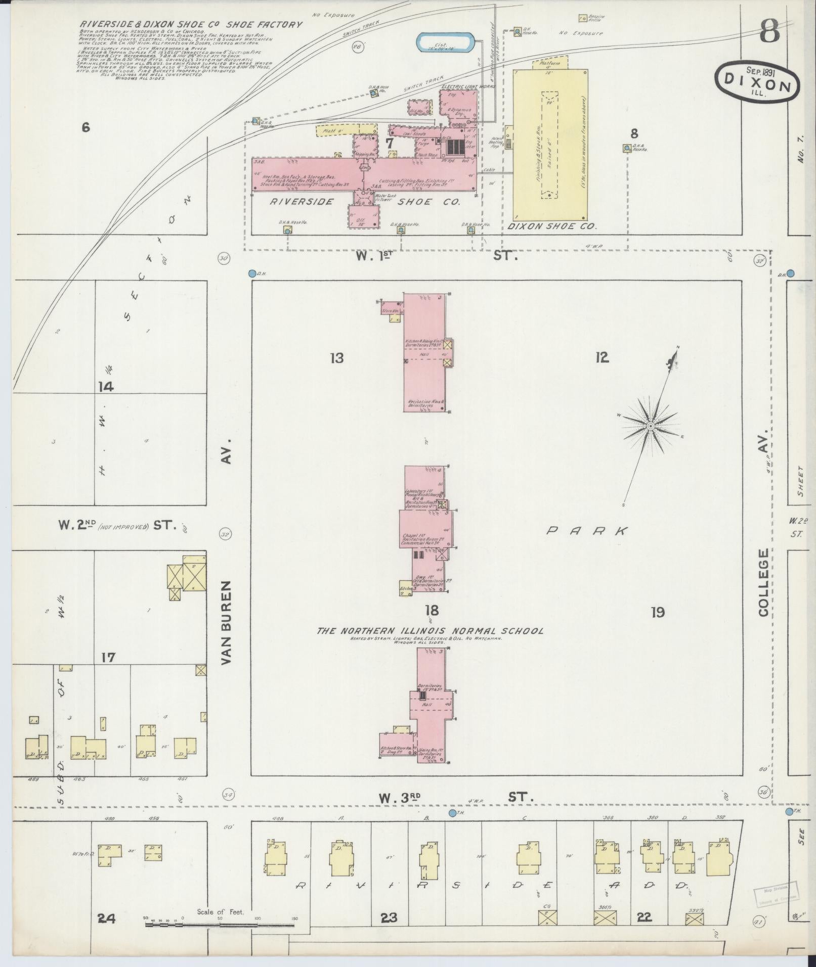 Sanborn Fire Insurance Map from Dixon, Lee County, Illinois (1891), Sheet #0008 - Historic Sanborn Fire Insurance Map Print, vintage old map wall art, antique decor, genealogy gift, Illinois Illinois map
