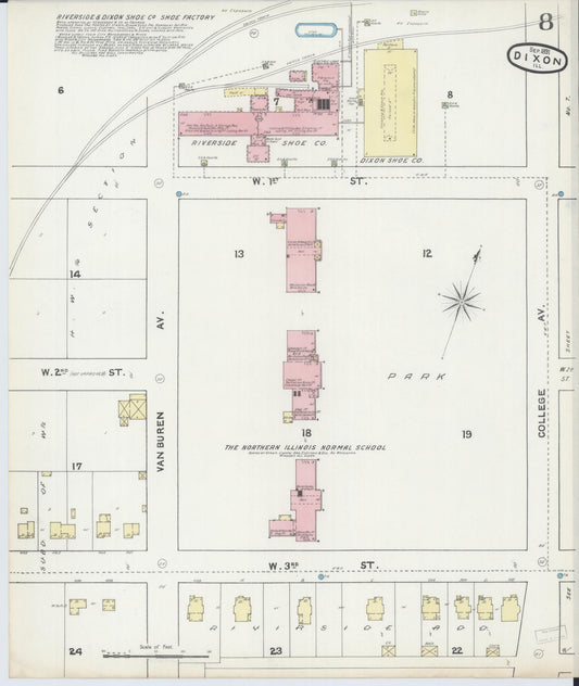 Sanborn Fire Insurance Map from Dixon, Lee County, Illinois (1891), Sheet #0008 - Historic Sanborn Fire Insurance Map Print, vintage old map wall art, antique decor, genealogy gift, Illinois Illinois map
