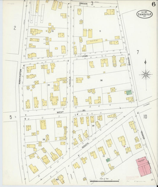 Sanborn Fire Insurance Map from Dansville, Livingston County, New York (1904), Sheet #0006 - Historic Sanborn Fire Insurance Map Print, vintage old map wall art, antique decor, genealogy gift, New York New York map