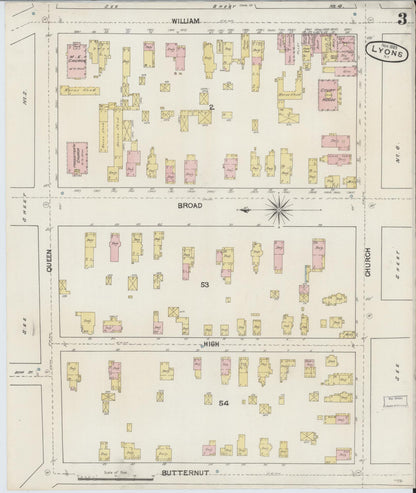 Sanborn Fire Insurance Map from Lyons, Wayne County, New York (1889), Sheet #0003 - Complete Map Set gallery image, historic Sanborn map, vintage wall art, New York New York