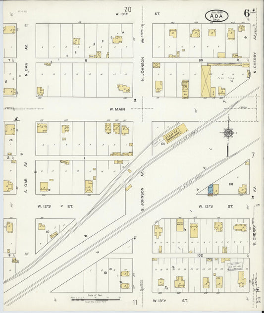 Sanborn Fire Insurance Map from Ada, Pontotoc County, Oklahoma (1920), Sheet #0006 - Historic Sanborn Fire Insurance Map Print, vintage old map wall art, antique decor, genealogy gift, Oklahoma Oklahoma map