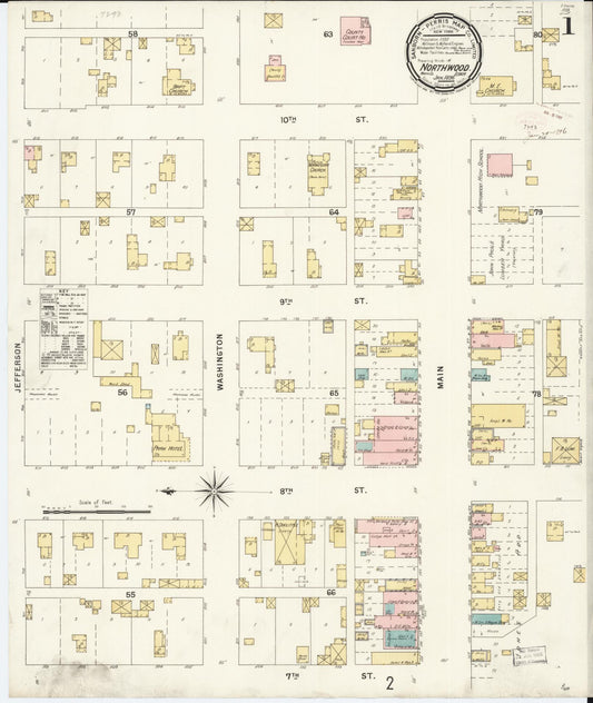 Sanborn Fire Insurance Map from Northwood, Worth County, Iowa (1896), Sheet #0001 - Historic Sanborn Fire Insurance Map Print, vintage old map wall art