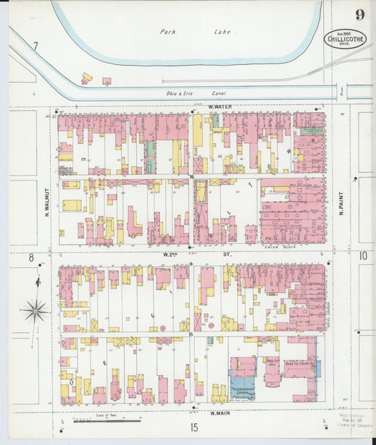 Sanborn Fire Insurance Map from Chillicothe, Ross County, Ohio (1900), Sheet #0009 - Historic Sanborn Fire Insurance Map Print, vintage old map wall art, antique decor, genealogy gift, Ohio Ohio map