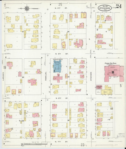 Sanborn Fire Insurance Map from Atchison, Atchison County, Kansas (1910), Sheet #0024 - Complete Map Set gallery image, historic Sanborn map, vintage wall art, Kansas Kansas