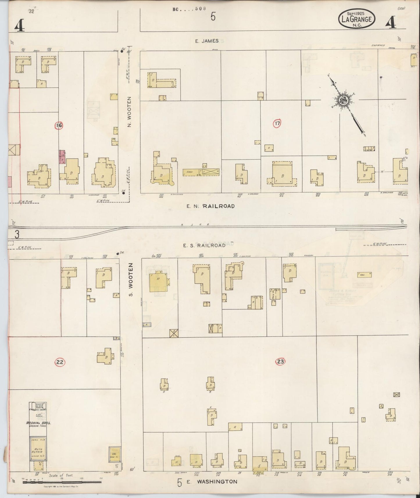 Sanborn Fire Insurance Map from La Grange, Lenoir County, North Carolina (1944), Sheet #0004 - Complete Map Set gallery image, historic Sanborn map, vintage wall art, North Carolina North Carolina
