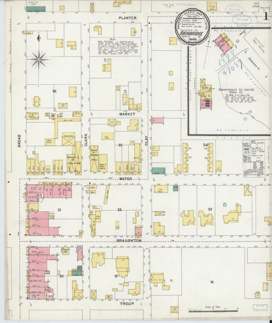 Sanborn Fire Insurance Map from Bainbridge, Decatur County, Georgia (1898), Sheet #0001 - Historic Sanborn Fire Insurance Map Print, vintage old map wall art, antique decor, genealogy gift, Georgia Georgia map