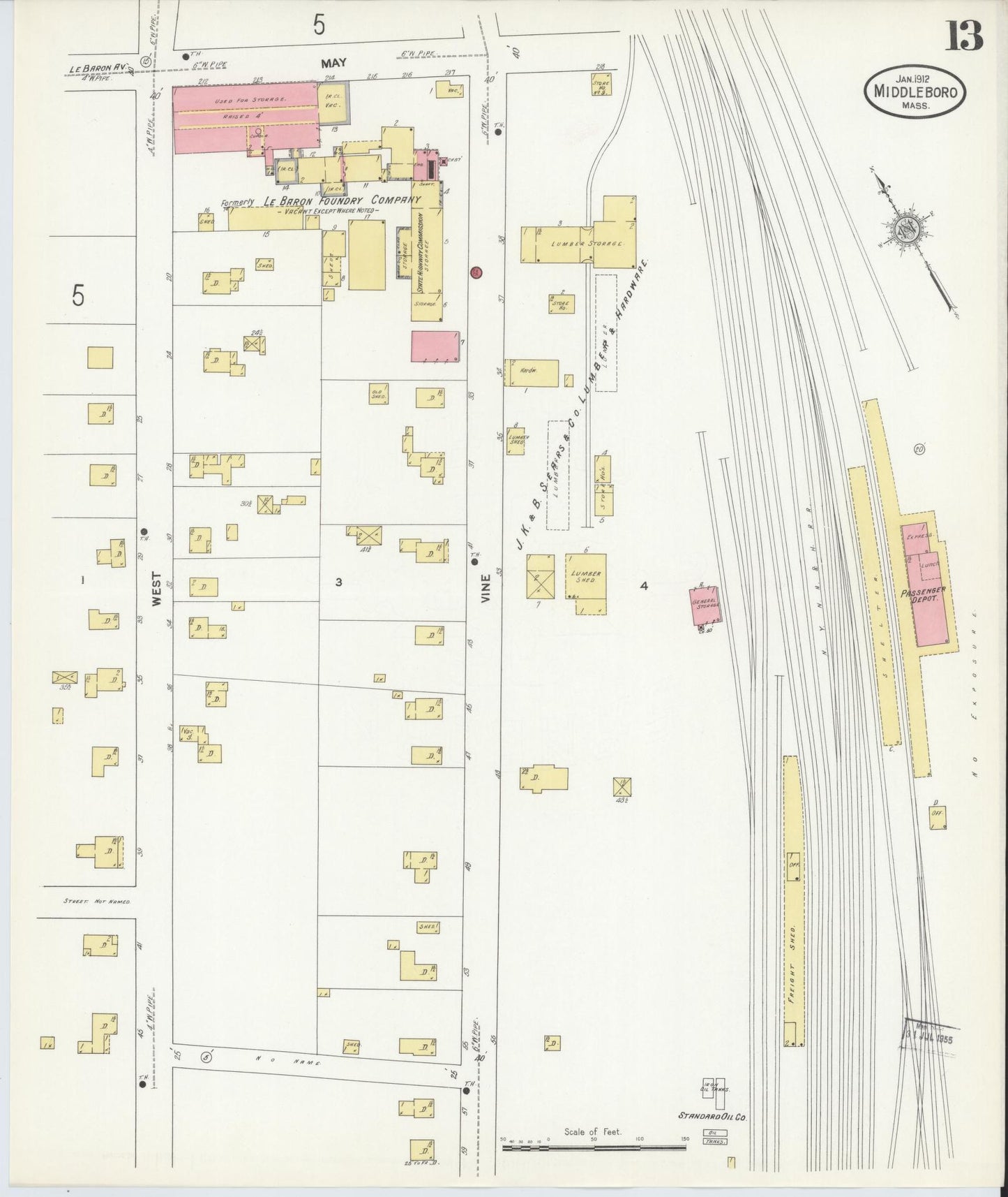 Sanborn Fire Insurance Map from Middleboro, Plymouth County, Massachusetts (1912), Sheet #0013 - Complete Map Set gallery image, historic Sanborn map, vintage wall art, Massachusetts Massachusetts