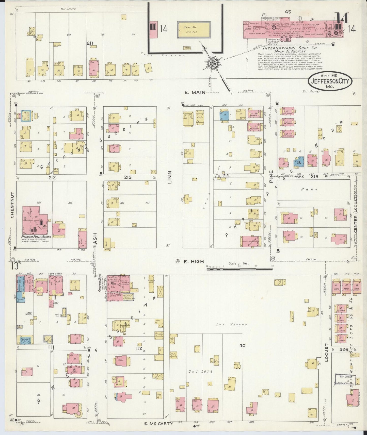 Sanborn Fire Insurance Map from Jefferson City, Cole County, Missouri (1916), Sheet #0014 - Historic Sanborn Fire Insurance Map Print, vintage old map wall art, antique decor, genealogy gift, Missouri Missouri map