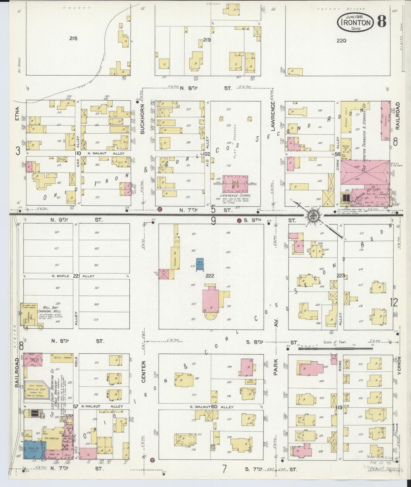 Sanborn Fire Insurance Map from Ironton, Lawrence County, Ohio (1916), Sheet #0008 - Historic Sanborn Fire Insurance Map Print, vintage old map wall art, antique decor, genealogy gift, Ohio Ohio map