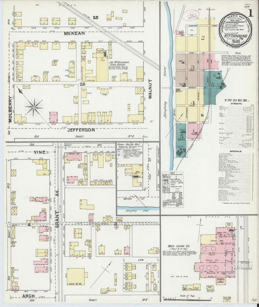 Sanborn Fire Insurance Map from Kittanning, Armstrong County, Pennsylvania (1891), Sheet #0001 - Complete Map Set gallery image, historic Sanborn map, vintage wall art, Pennsylvania Pennsylvania
