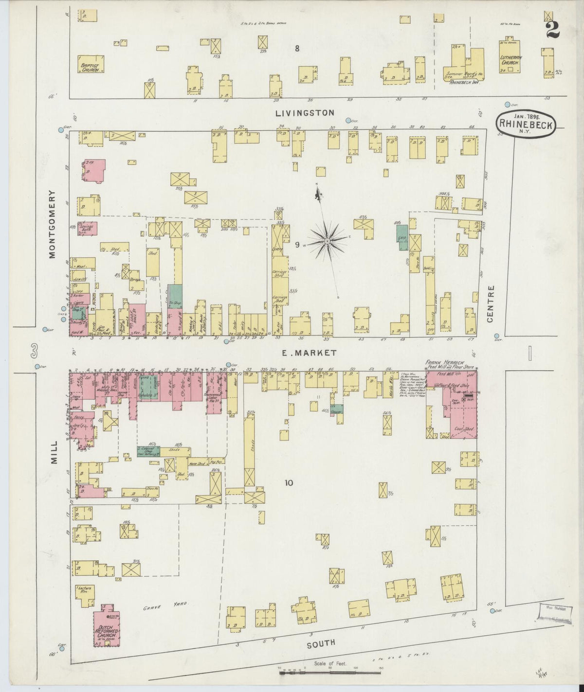 Sanborn Fire Insurance Map from Rhinebeck, Dutchess County, New York (1895), Sheet #0002 - Complete Map Set gallery image, historic Sanborn map, vintage wall art, New York New York