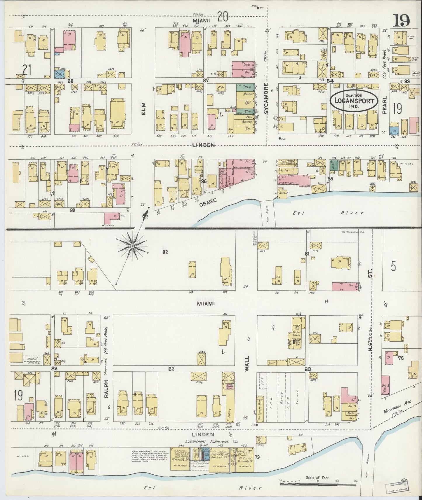 Sanborn Fire Insurance Map from Logansport, Cass County, Indiana (1906), Sheet #0019 - Historic Sanborn Fire Insurance Map Print, vintage old map wall art, antique decor, genealogy gift, Indiana Indiana map