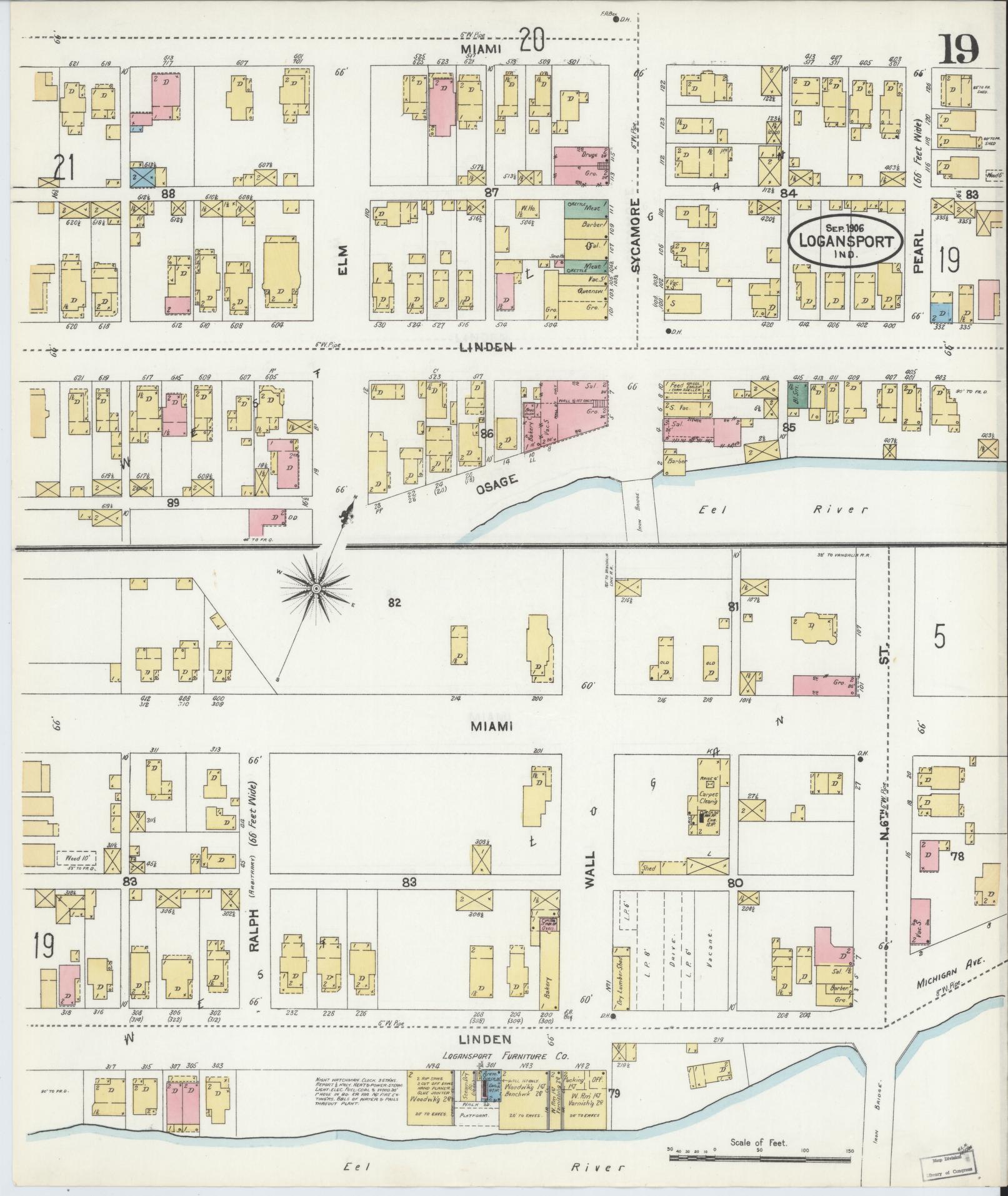 Sanborn Fire Insurance Map from Logansport, Cass County, Indiana (1906), Sheet #0019 - Historic Sanborn Fire Insurance Map Print, vintage old map wall art, antique decor, genealogy gift, Indiana Indiana map