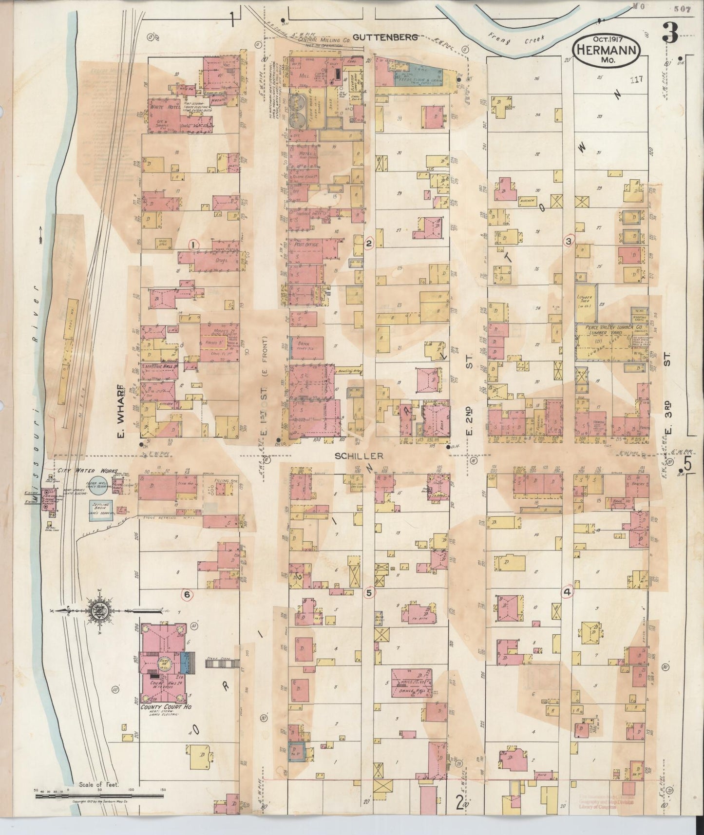 Sanborn Fire Insurance Map from Hermann, Gasconade County, Missouri (1932), Sheet #0003 - Complete Map Set gallery image, historic Sanborn map, vintage wall art, Missouri Missouri