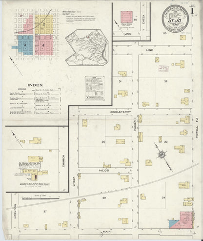 Sanborn Fire Insurance Map from Saint Jo, Montague County, Texas (1914), Sheet #0001 - Complete Map Set gallery image, historic Sanborn map, vintage wall art, Texas Texas