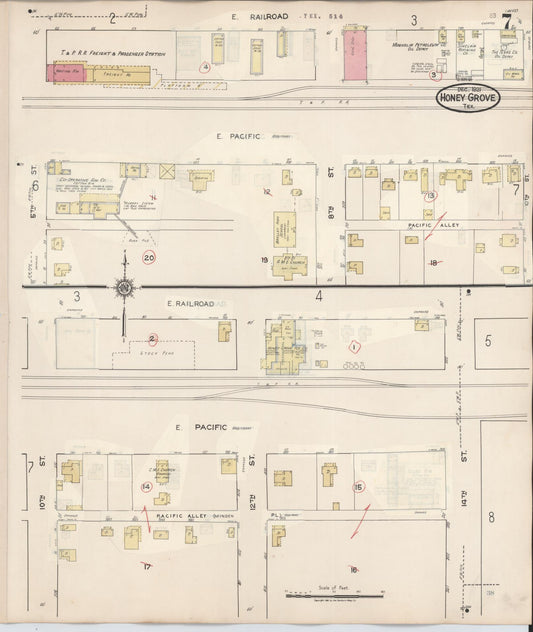 Sanborn Fire Insurance Map from Honey Grove, Fannin County, Texas (1943), Sheet #0007 - Historic Sanborn Fire Insurance Map Print, vintage old map wall art, antique decor, genealogy gift, Texas Texas map