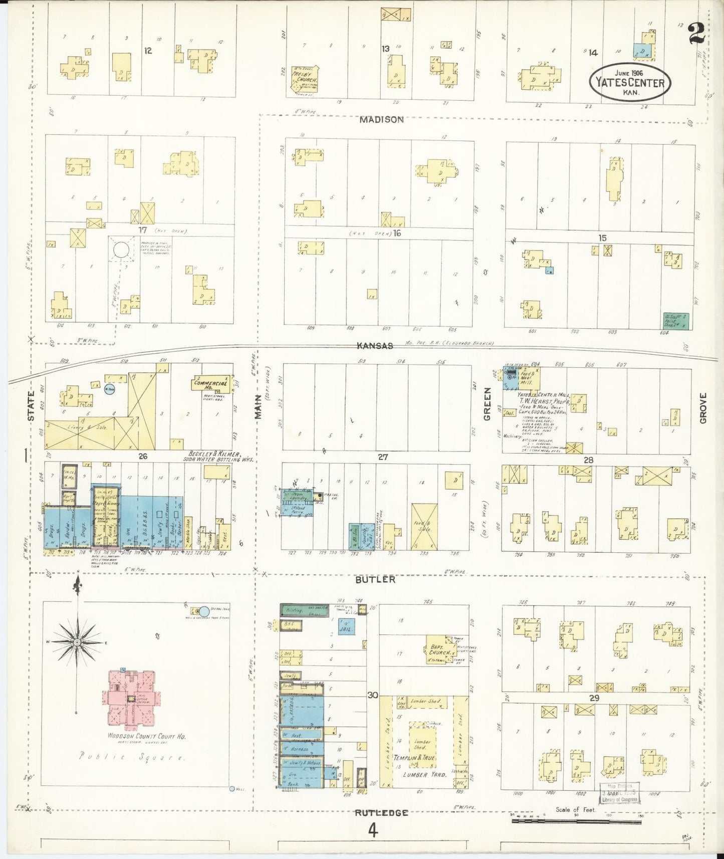 Sanborn Fire Insurance Map from Yates Center, Woodson County, Kansas (1906), Sheet #0002 - Complete Map Set gallery image, historic Sanborn map, vintage wall art, Kansas Kansas