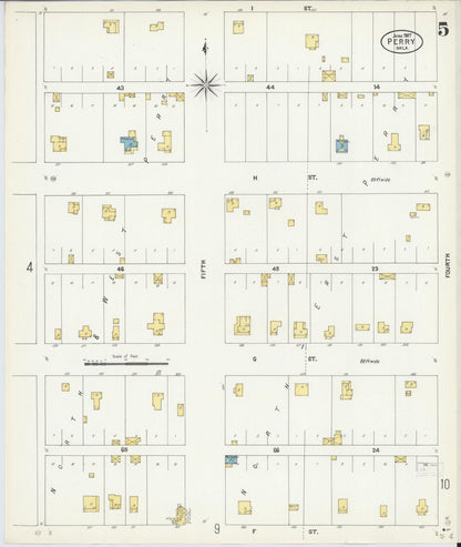 Sanborn Fire Insurance Map from Perry, Noble County, Oklahoma (1907), Sheet #0005 - Complete Map Set gallery image, historic Sanborn map, vintage wall art, Oklahoma Oklahoma