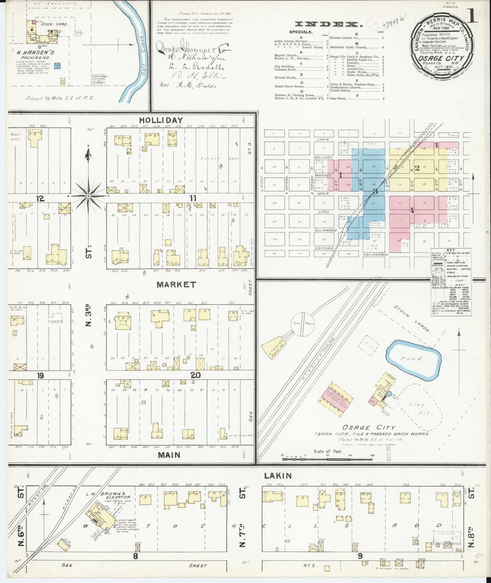 Sanborn Fire Insurance Map from Osage City, Osage County, Kansas. (1891) – Historic Sanborn Fire Insurance Map Print