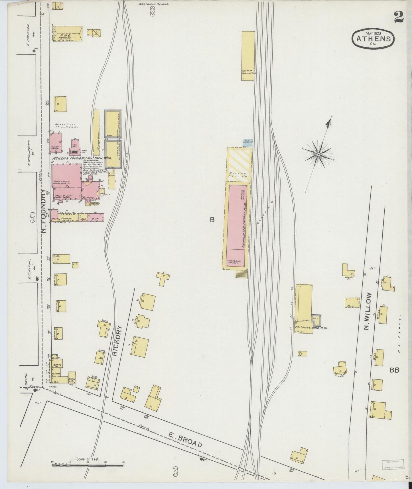 Sanborn Fire Insurance Map from Athens, Clarke County, Georgia (1893), Sheet #0002 - Complete Map Set gallery image, historic Sanborn map, vintage wall art, Georgia Georgia