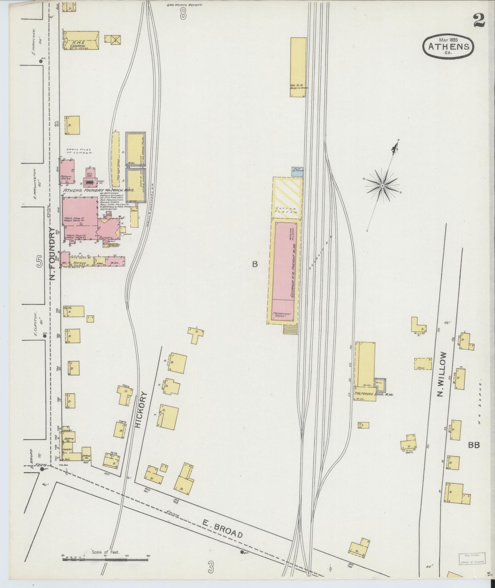 Sanborn Fire Insurance Map from Athens, Clarke County, Georgia (1893), Sheet #0002 - Complete Map Set gallery image, historic Sanborn map, vintage wall art, Georgia Georgia