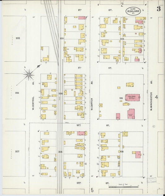 Sanborn Fire Insurance Map from Ashland, Boyd County, Kentucky (1901), Sheet #0003 - Historic Sanborn Fire Insurance Map Print, vintage old map wall art, antique decor, genealogy gift, Kentucky Kentucky map