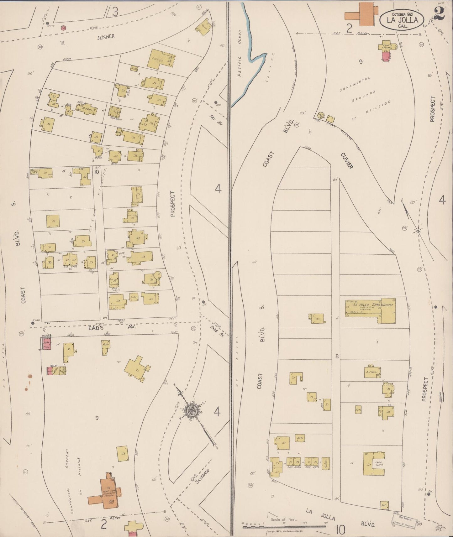 Sanborn Fire Insurance Map from La Jolla, San Diego County, California (1921), Sheet #0002 - Historic Sanborn Fire Insurance Map Print, vintage old map wall art, antique decor, genealogy gift, California California map