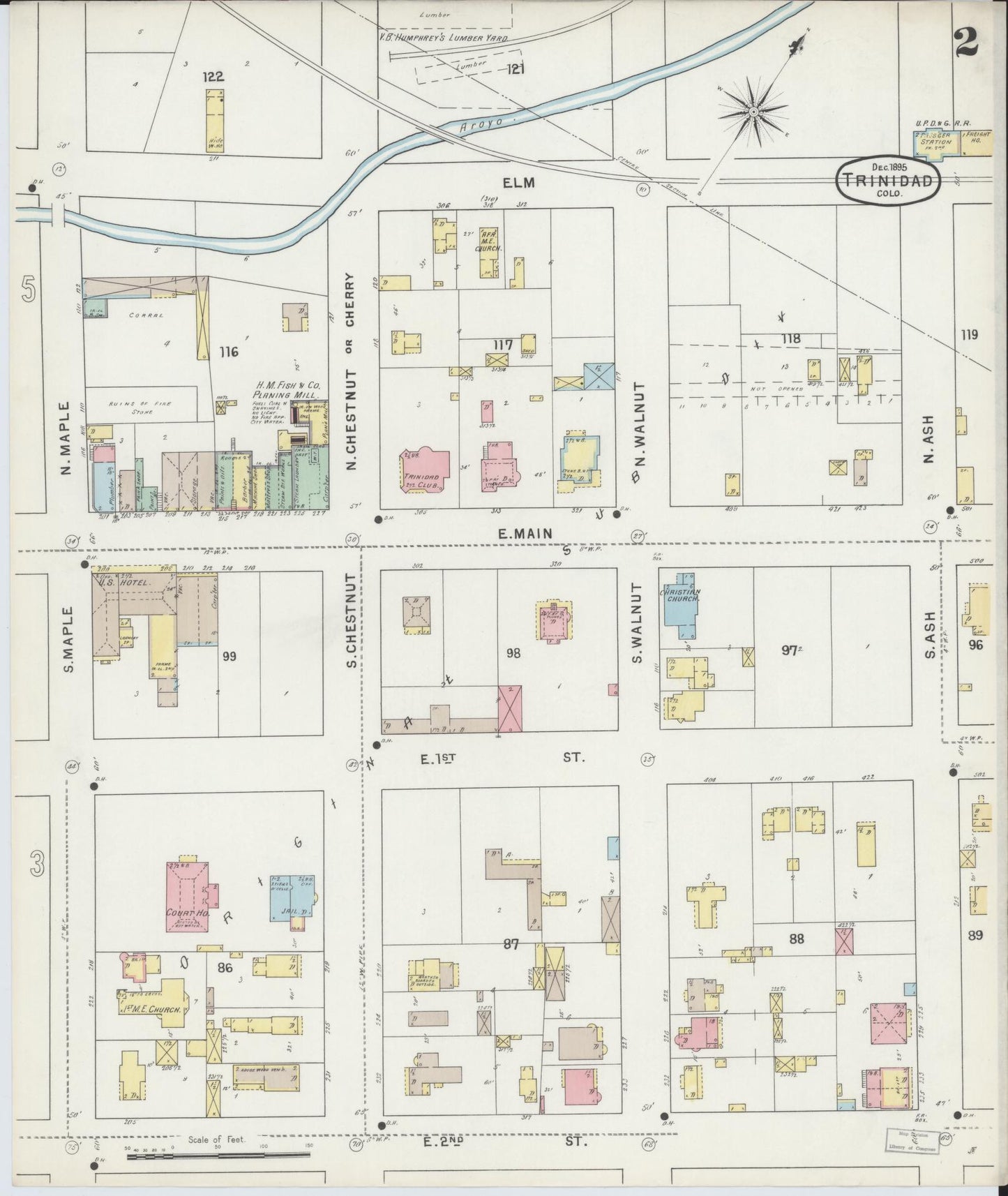 Sanborn Fire Insurance Map from Trinidad, Las Animas County, Colorado (1895), Sheet #0002 - Historic Sanborn Fire Insurance Map Print, vintage old map wall art, antique decor, genealogy gift, Colorado Colorado map