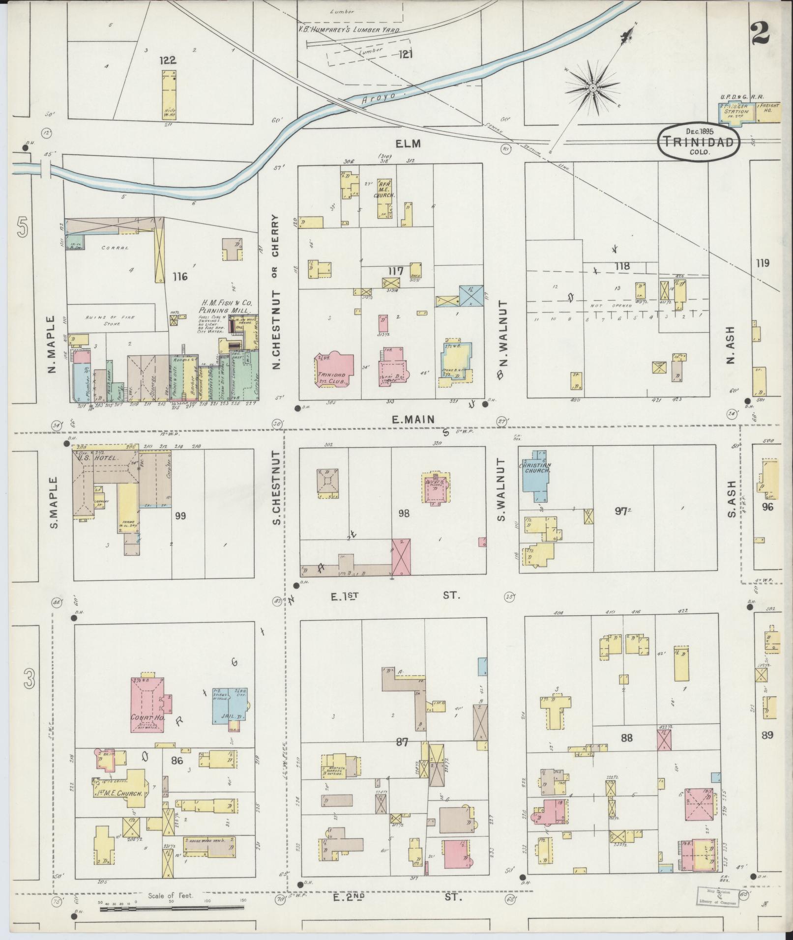 Sanborn Fire Insurance Map from Trinidad, Las Animas County, Colorado (1895), Sheet #0002 - Historic Sanborn Fire Insurance Map Print, vintage old map wall art, antique decor, genealogy gift, Colorado Colorado map