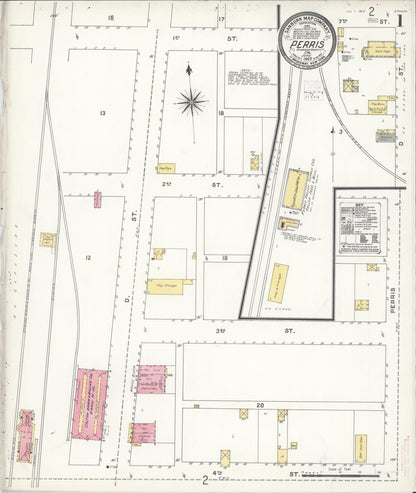Sanborn Fire Insurance Map from Perris, Riverside County, California (1907), Sheet #0001 - Complete Map Set gallery image, historic Sanborn map, vintage wall art, California California