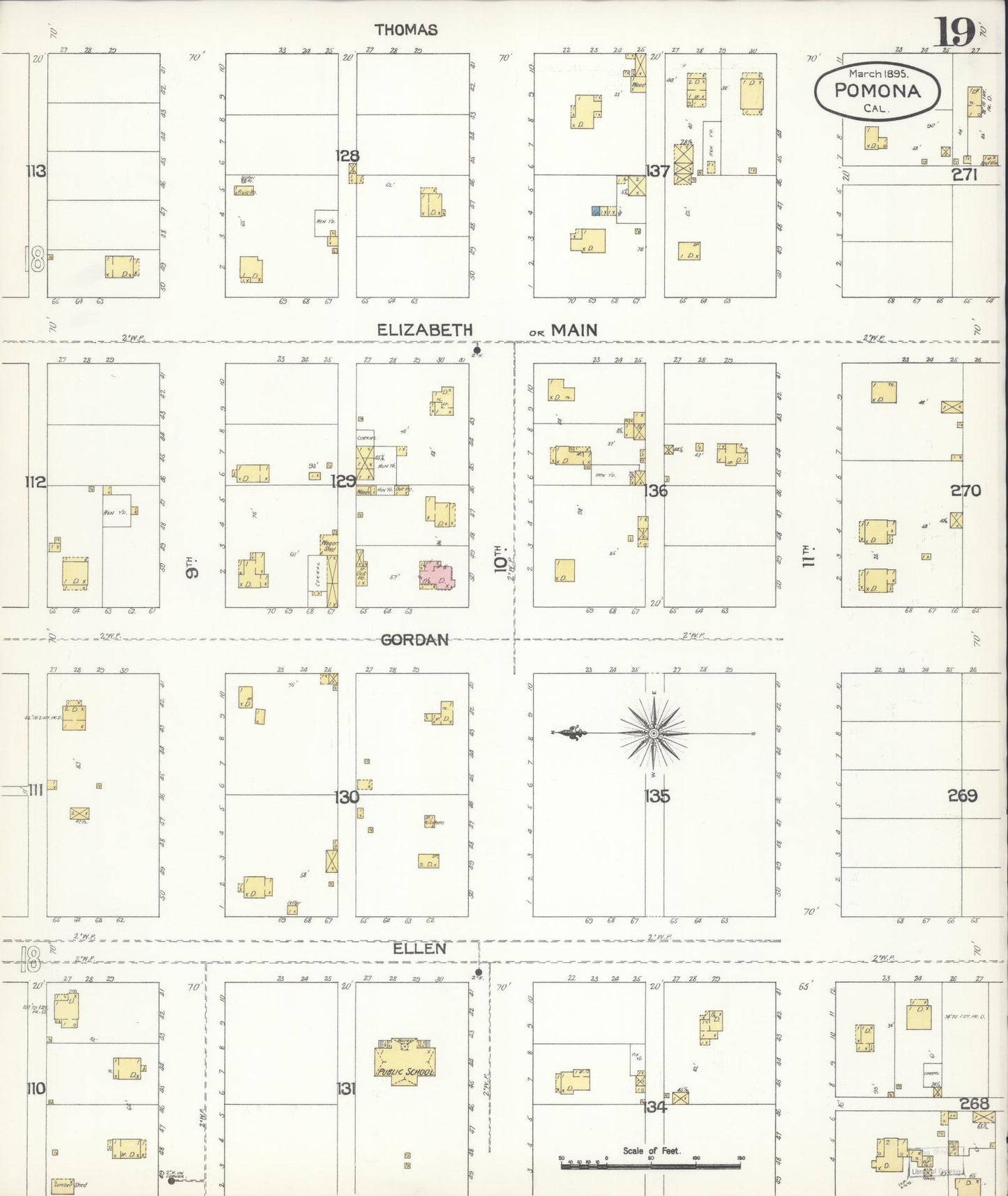 Sanborn Fire Insurance Map from Pomona, Los Angeles County, California (1895), Sheet #0019 - Complete Map Set gallery image, historic Sanborn map, vintage wall art, California California