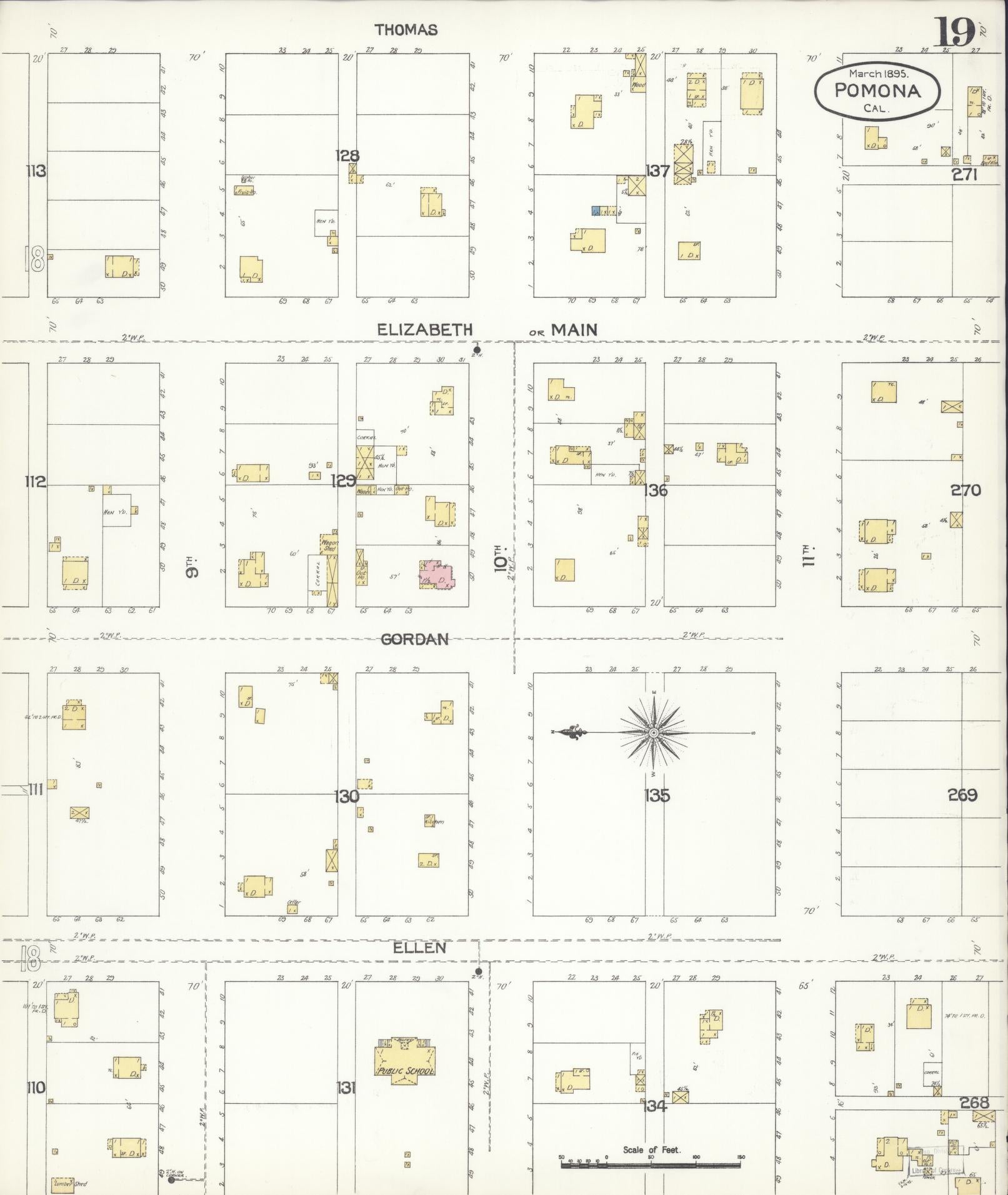 Sanborn Fire Insurance Map from Pomona, Los Angeles County, California (1895), Sheet #0019 - Complete Map Set gallery image, historic Sanborn map, vintage wall art, California California