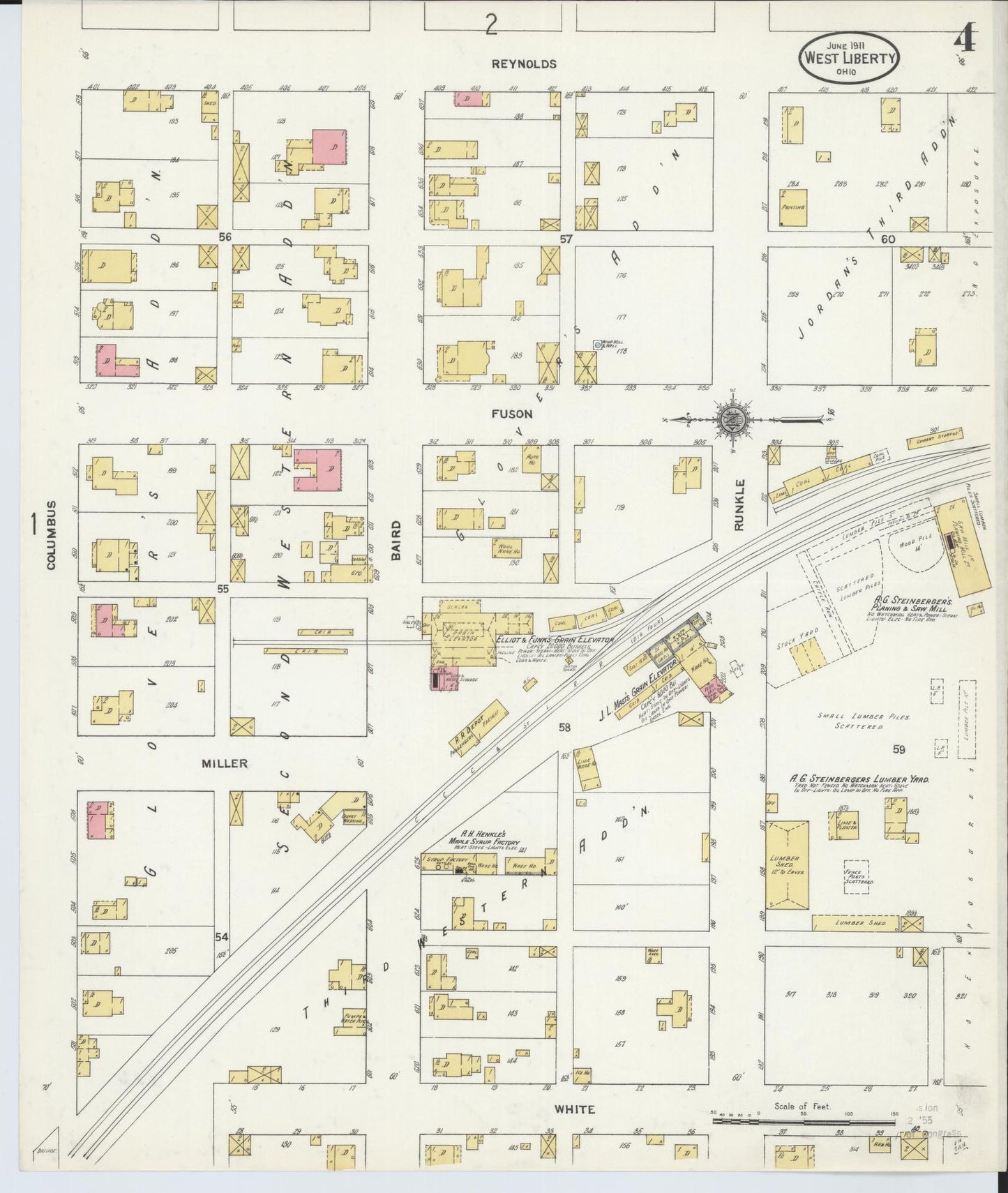 Sanborn Fire Insurance Map from West Liberty, Logan County, Ohio (1911), Sheet #0004 - Historic Sanborn Fire Insurance Map Print, vintage old map wall art, antique decor, genealogy gift, Ohio Ohio map