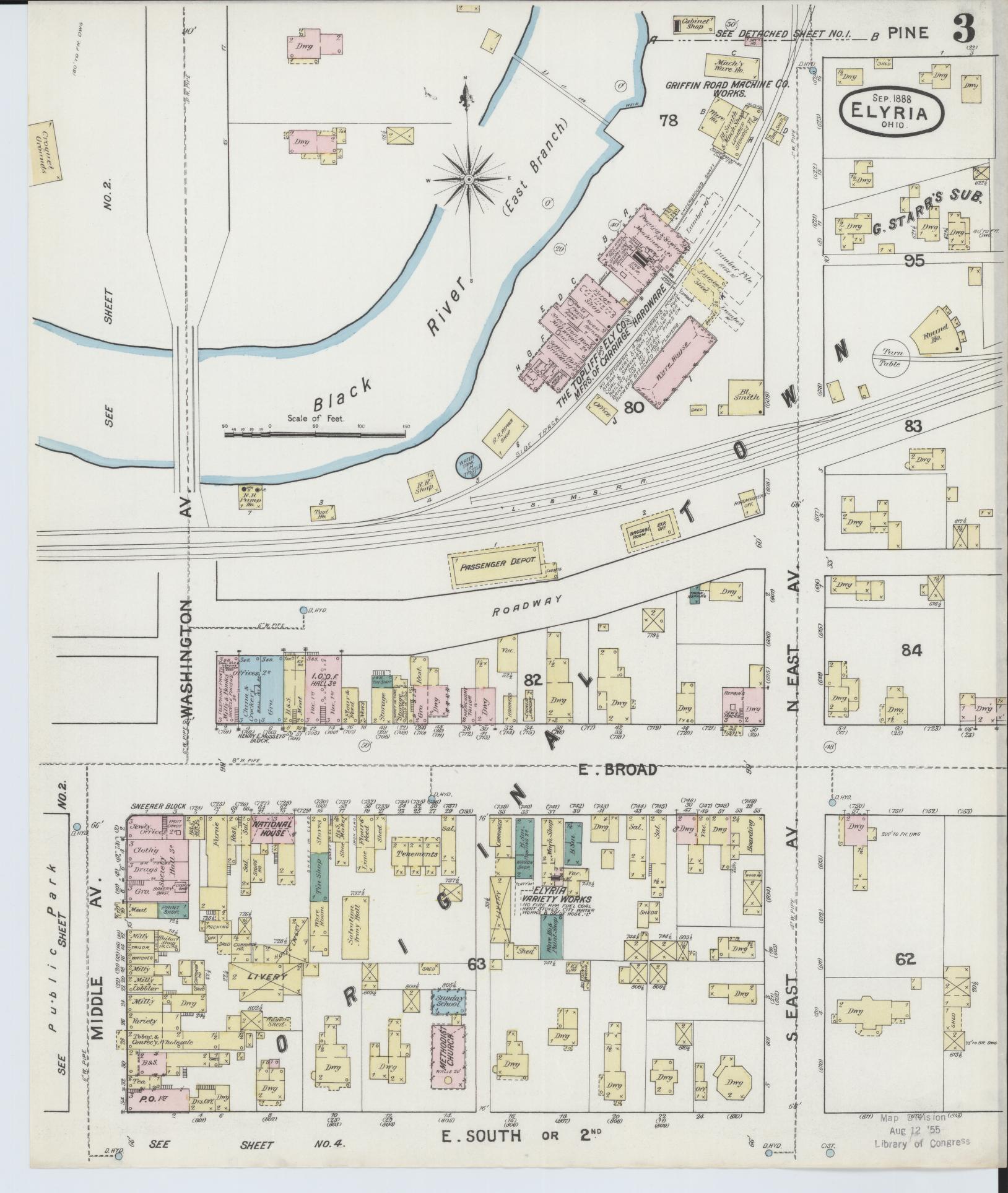 Sanborn Fire Insurance Map from Elyria, Lorain County, Ohio (1888), Sheet #0003 - Historic Sanborn Fire Insurance Map Print, vintage old map wall art, antique decor, genealogy gift, Ohio Ohio map