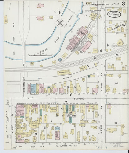 Sanborn Fire Insurance Map from Elyria, Lorain County, Ohio (1888), Sheet #0003 - Historic Sanborn Fire Insurance Map Print, vintage old map wall art, antique decor, genealogy gift, Ohio Ohio map