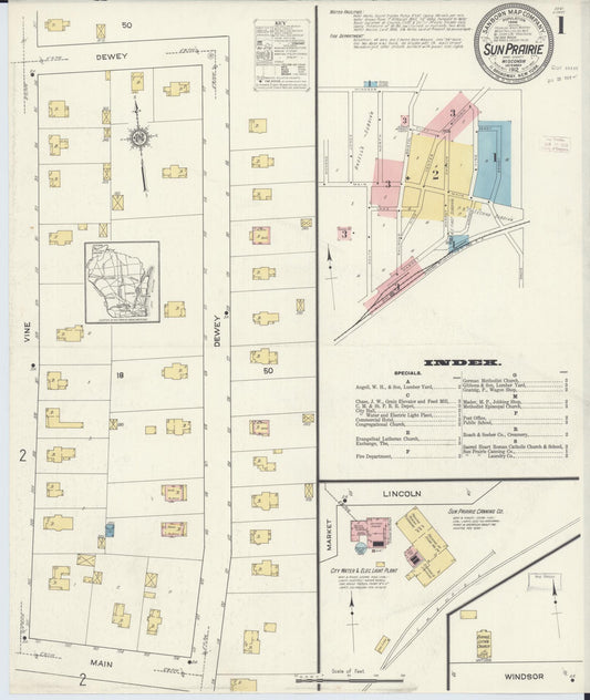 Sanborn Fire Insurance Map from Sun Prairie, Dane County, Wisconsin (1912), Sheet #0001 - Complete Map Set gallery image, historic Sanborn map, vintage wall art, Wisconsin Wisconsin