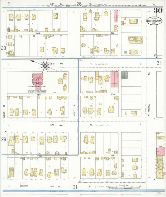 Sanborn Fire Insurance Map from North Yakima, Yakima County, Washington (1909), Sheet #0030 - Historic Sanborn Fire Insurance Map Print, vintage old map wall art, antique decor, genealogy gift, Washington Washington map