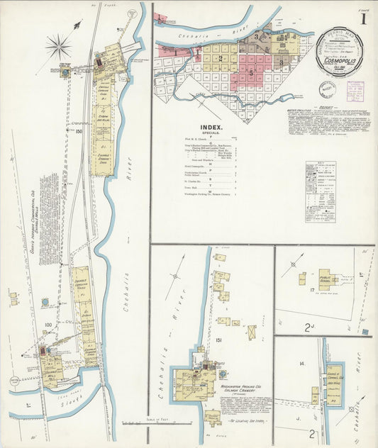 Sanborn Fire Insurance Map from Cosmopolis, Grays Harbor County, Washington (1901), Sheet #0001 - Complete Map Set gallery image, historic Sanborn map, vintage wall art, Washington Washington