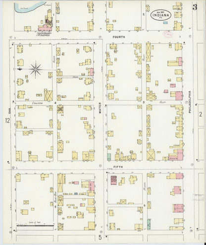 Sanborn Fire Insurance Map from Indiana, Indiana County, Pennsylvania (1888), Sheet #0003 - Historic Sanborn Fire Insurance Map Print, vintage old map wall art, antique decor, genealogy gift, Pennsylvania Pennsylvania map
