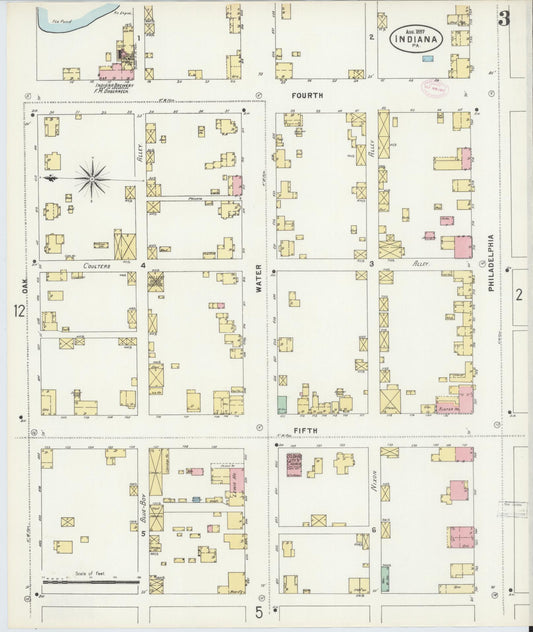 Sanborn Fire Insurance Map from Indiana, Indiana County, Pennsylvania (1888), Sheet #0003 - Historic Sanborn Fire Insurance Map Print, vintage old map wall art, antique decor, genealogy gift, Pennsylvania Pennsylvania map