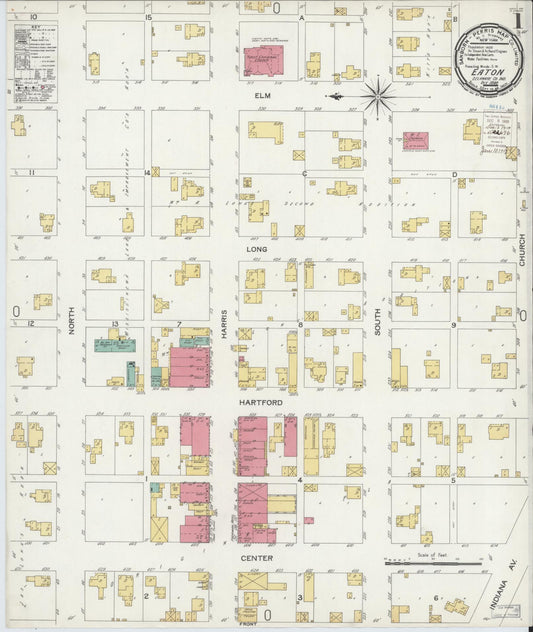 Sanborn Fire Insurance Map from Eaton, Delaware County, Indiana (1900), Sheet #0001 - Complete Map Set gallery image, historic Sanborn map, vintage wall art, Indiana Indiana