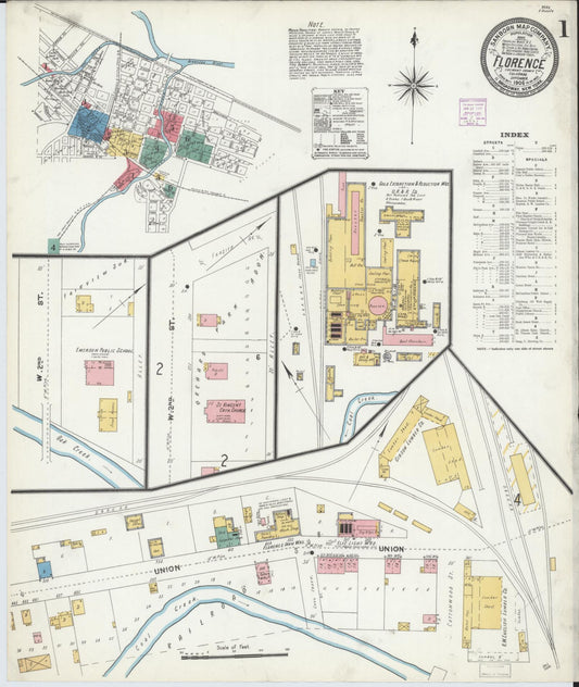 Sanborn Fire Insurance Map from Florence, Fremont County, Colorado (1906), Sheet #0001 - Historic Sanborn Fire Insurance Map Print, vintage old map wall art, antique decor, genealogy gift, Colorado Colorado map