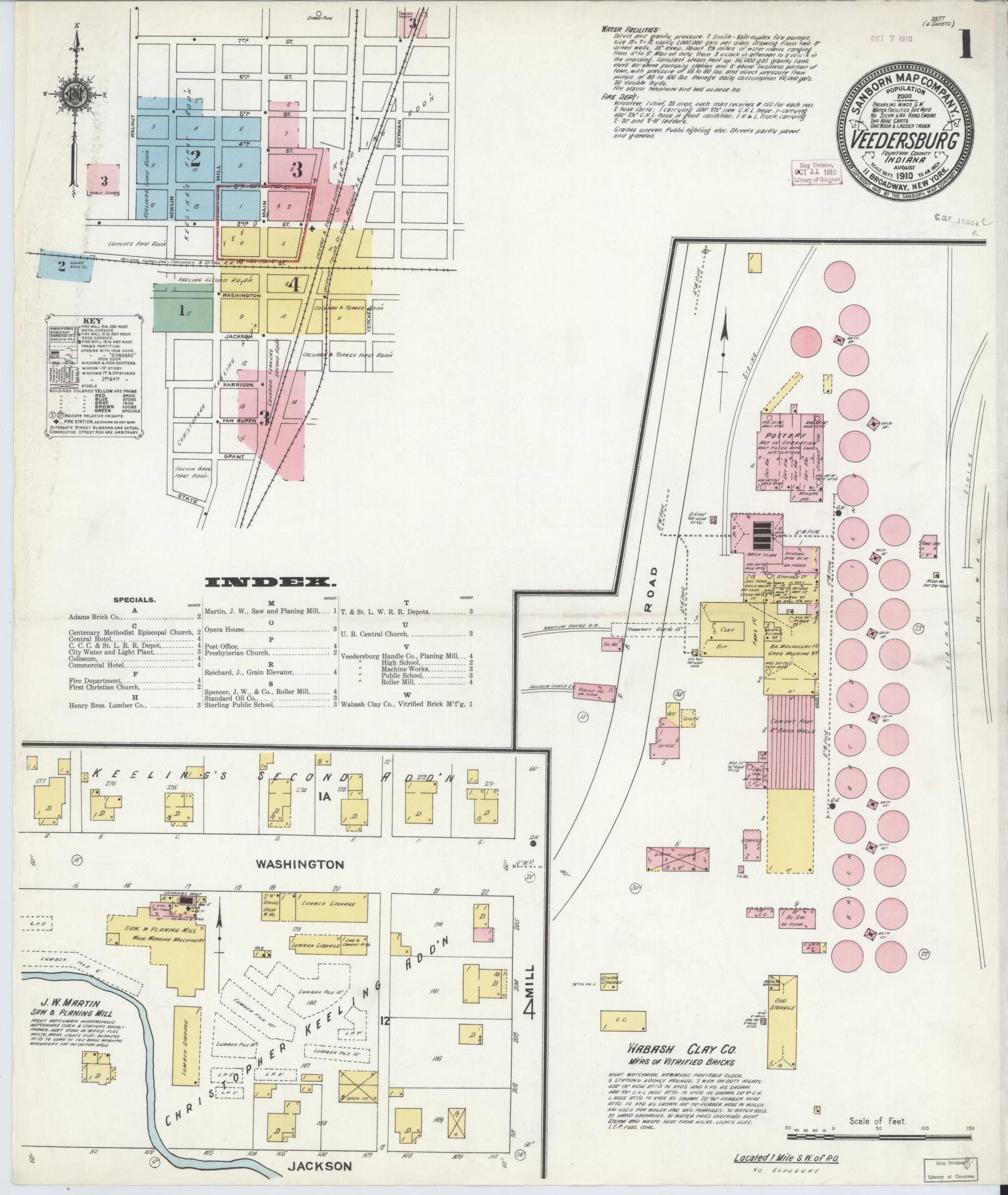 Sanborn Fire Insurance Map from Veedersburg, Fountain County, Indiana (1910), Sheet #0001 - Complete Map Set gallery image, historic Sanborn map, vintage wall art, Indiana Indiana