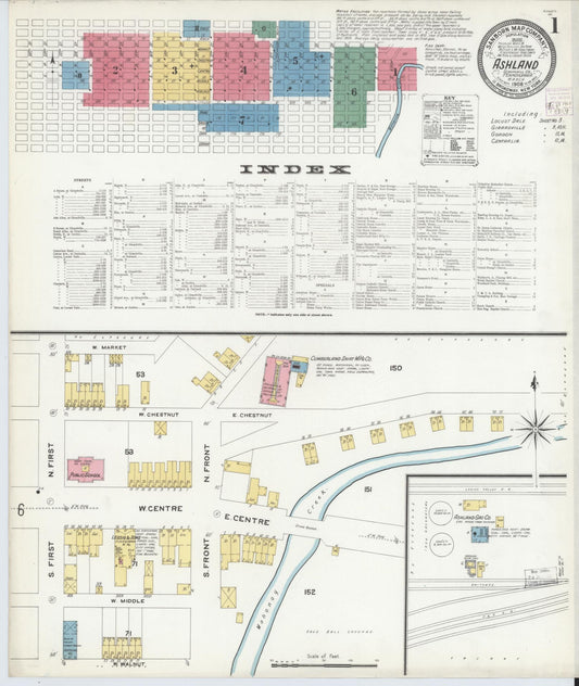 Sanborn Fire Insurance Map from Ashland, Schuylkill County, Pennsylvania (1908), Sheet #0001 - Historic Sanborn Fire Insurance Map Print, vintage old map wall art, antique decor, genealogy gift, Pennsylvania Pennsylvania map