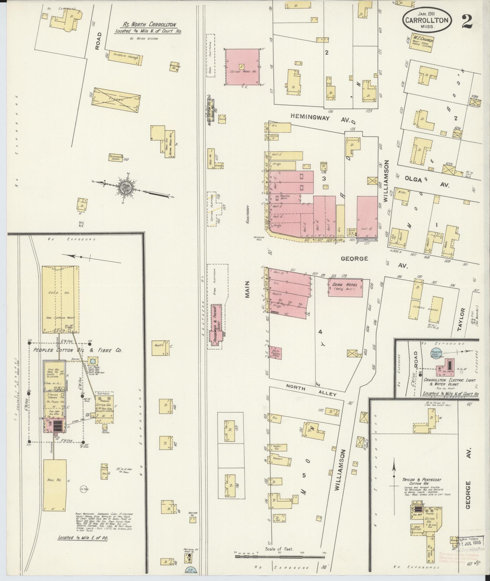 Sanborn Fire Insurance Map from Carrollton, Carroll County, Mississippi (1911), Sheet #0002 - Complete Map Set gallery image, historic Sanborn map, vintage wall art, Mississippi Mississippi