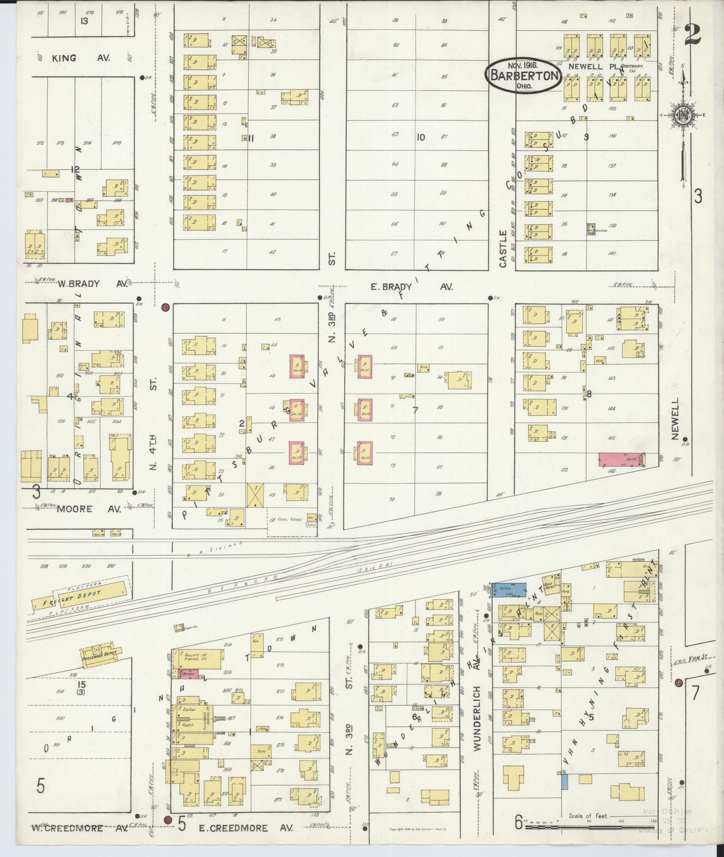 Sanborn Fire Insurance Map from Barberton, Summit County, Ohio (1916), Sheet #0002 - Historic Sanborn Fire Insurance Map Print, vintage old map wall art, antique decor, genealogy gift, Ohio Ohio map
