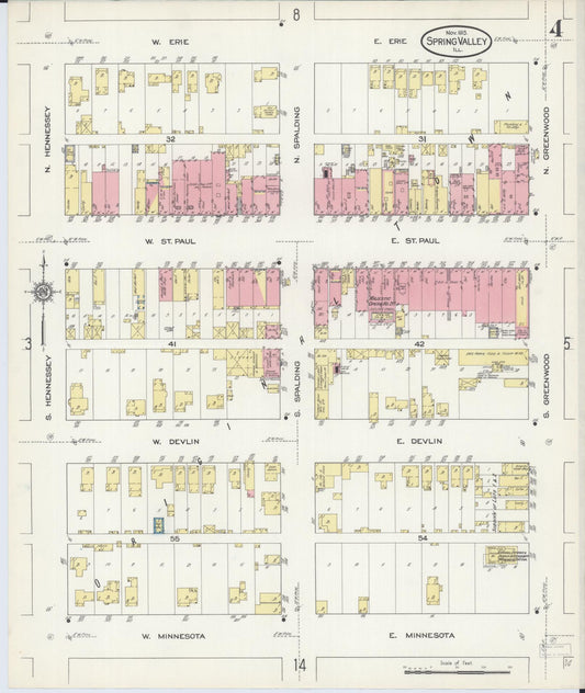 Sanborn Fire Insurance Map from Spring Valley, Bureau County, Illinois (1913), Sheet #0004 - Historic Sanborn Fire Insurance Map Print, vintage old map wall art, antique decor, genealogy gift, Illinois Illinois map