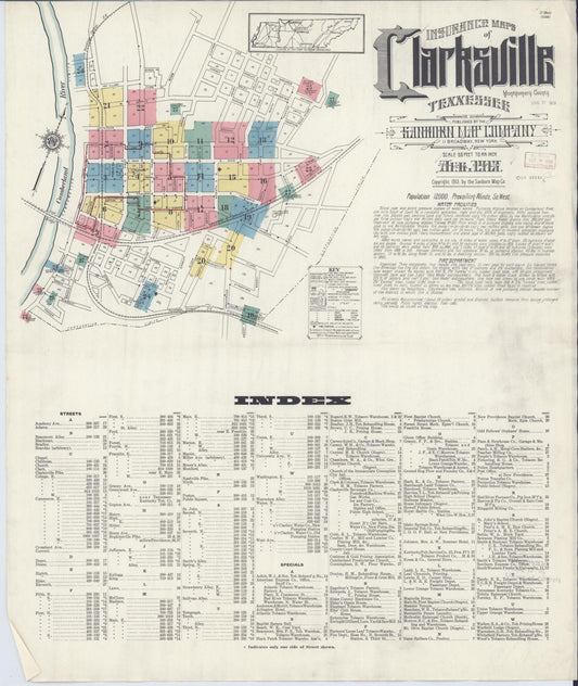 Sanborn Fire Insurance Map from Clarksville, Montgomery County, Tennessee (1913), Sheet #0001 - Historic Sanborn Fire Insurance Map Print, vintage old map wall art, antique decor, genealogy gift, Tennessee Tennessee map