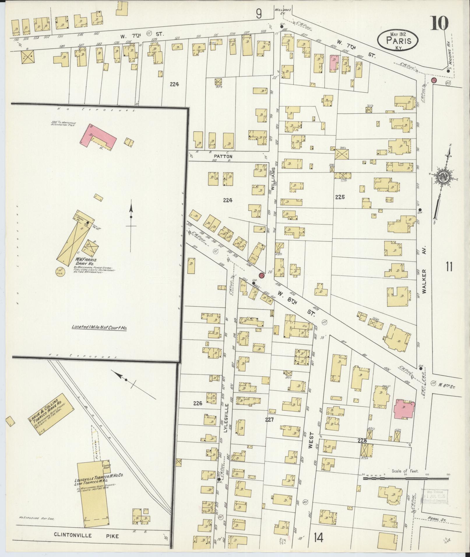 Sanborn Fire Insurance Map from Paris, Bourbon County, Kentucky (1912), Sheet #0010 - Complete Map Set gallery image, historic Sanborn map, vintage wall art, Kentucky Kentucky